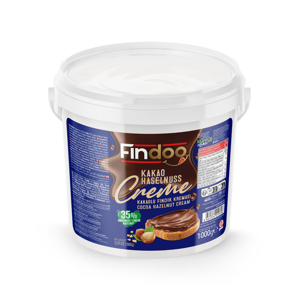 Celebiogullari Premium Cocoa Hazelnut Cream (35% Hazelnut) - 500g, 1kg & 5kg Buckets
