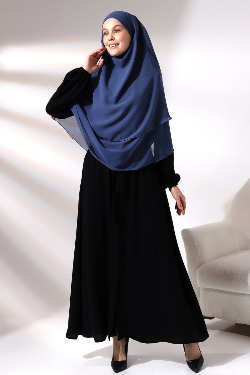 Blue Three Layer Veiled Short Chiffon Hijab Souffle Scarf - TryAladdin