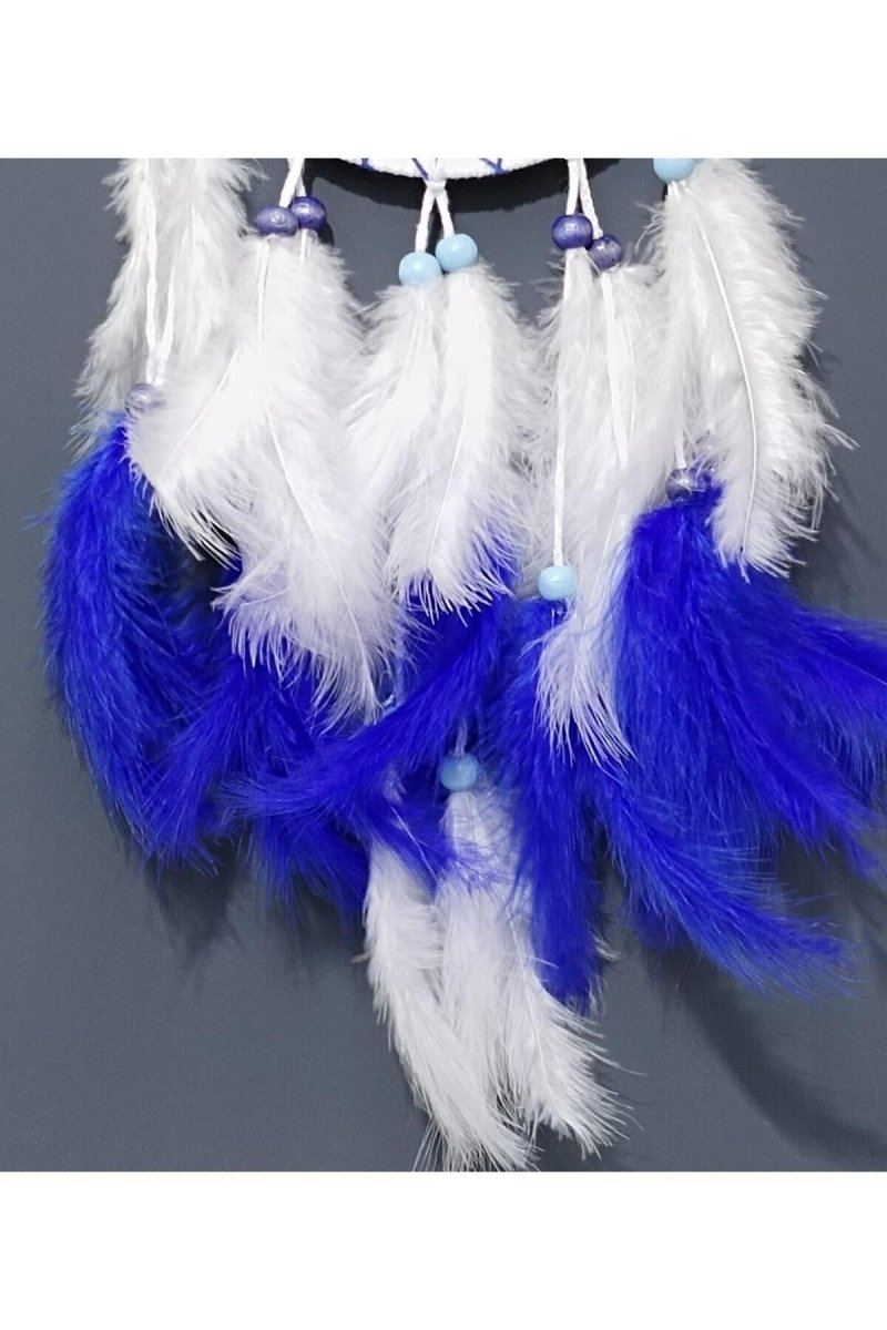 White Color Dream Catcher Handmade Nazar Beaded Pattern and Bird Feathers Wall Ornament - TryAladdin