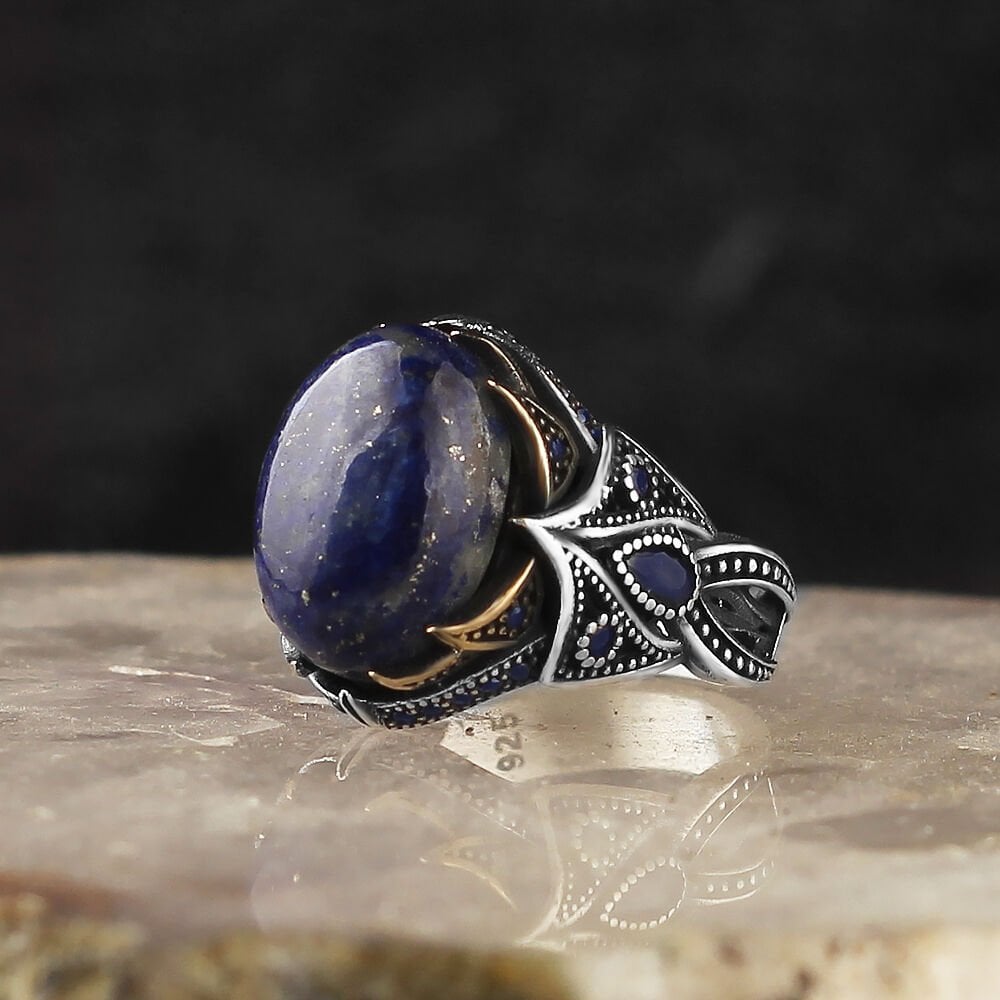 Tesbihevim | Men's Silver Ring with Lapis Stone - TryAladdin