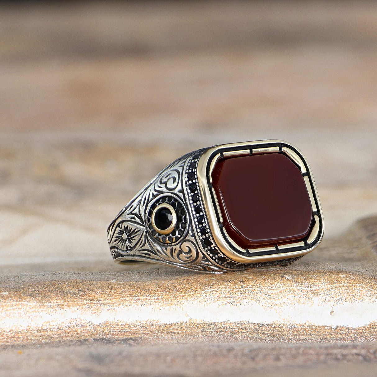 Tesbihevim | Men's Silver Ring with Agate Stone - TryAladdin