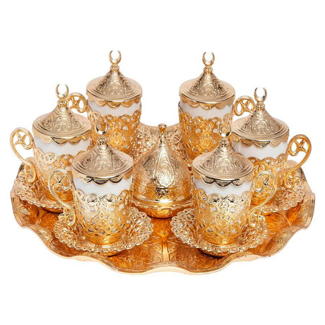 Acar | Gold Coffee Set of Six With Metal Tray And Candy Bown - Poppy Design - TryAladdin