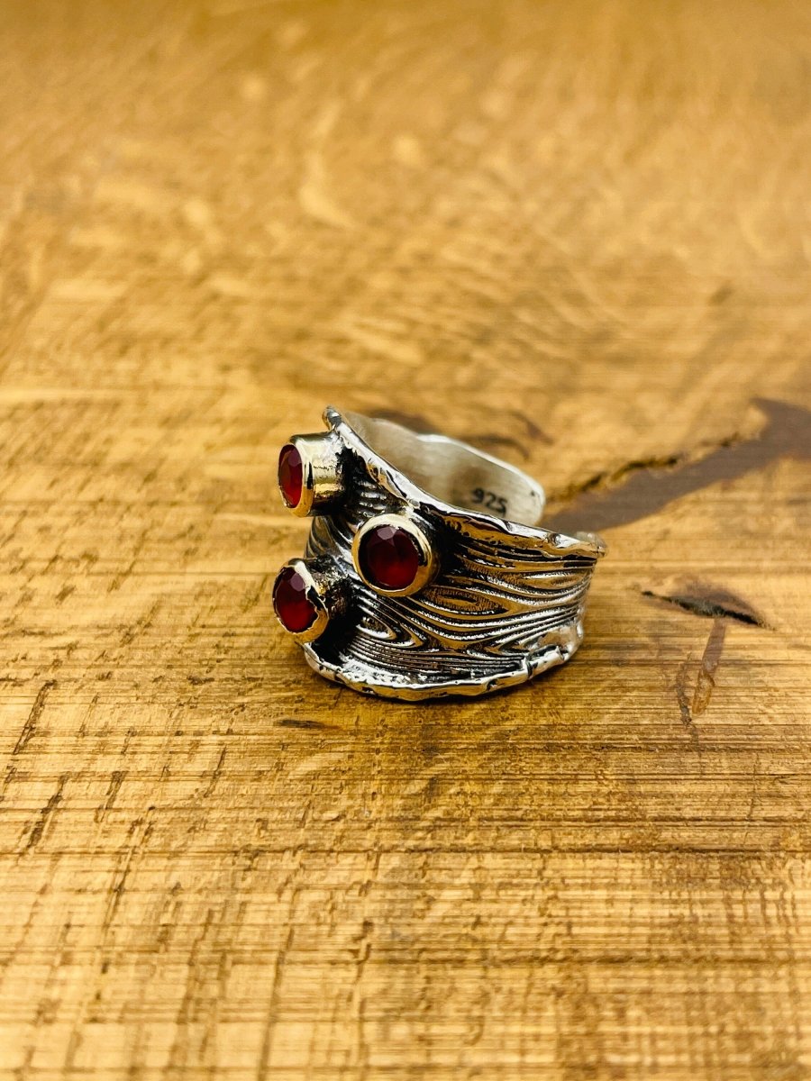 Adjustable Red Ruby Stone Silver Ring - TryAladdin