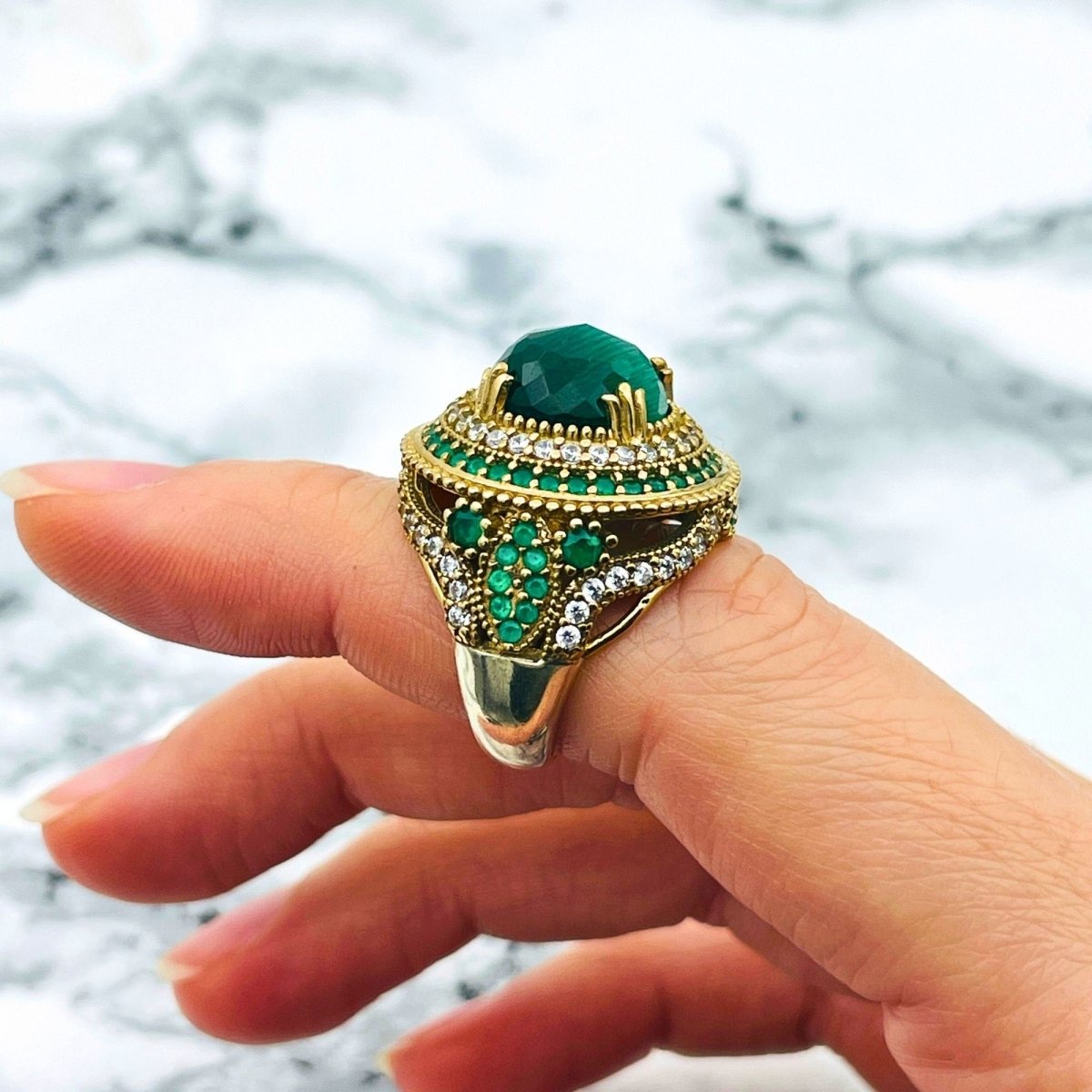 Istanbul Jewelry | Malachite Ottoman Style Handmade Silver Jewelry Set - TryAladdin