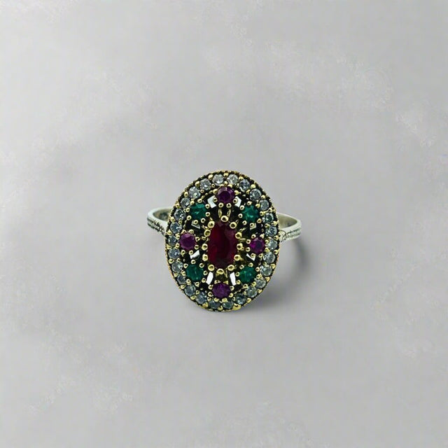 Istanbul Jewelry | Ruby and Emerald Ottoman Style Handmade Silver Ring - TryAladdin