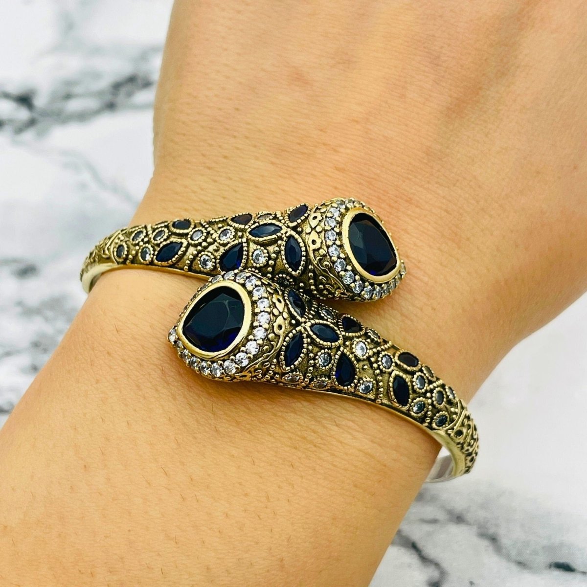 Istanbul Jewelry | Handmade Sapphire Drop Ottoman Silver Bracelet - TryAladdin