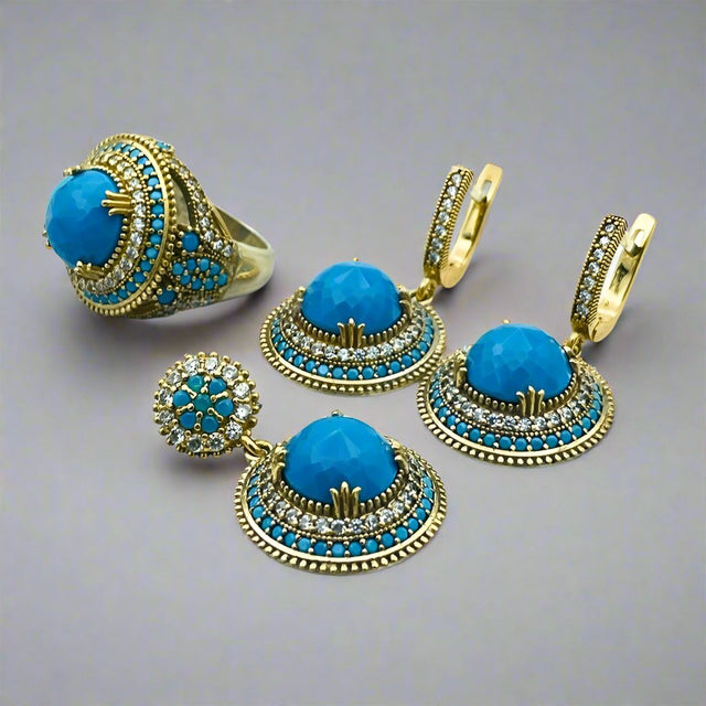 Istanbul Jewelry | Turquoise Ottoman Style Handmade Silver Set - TryAladdin