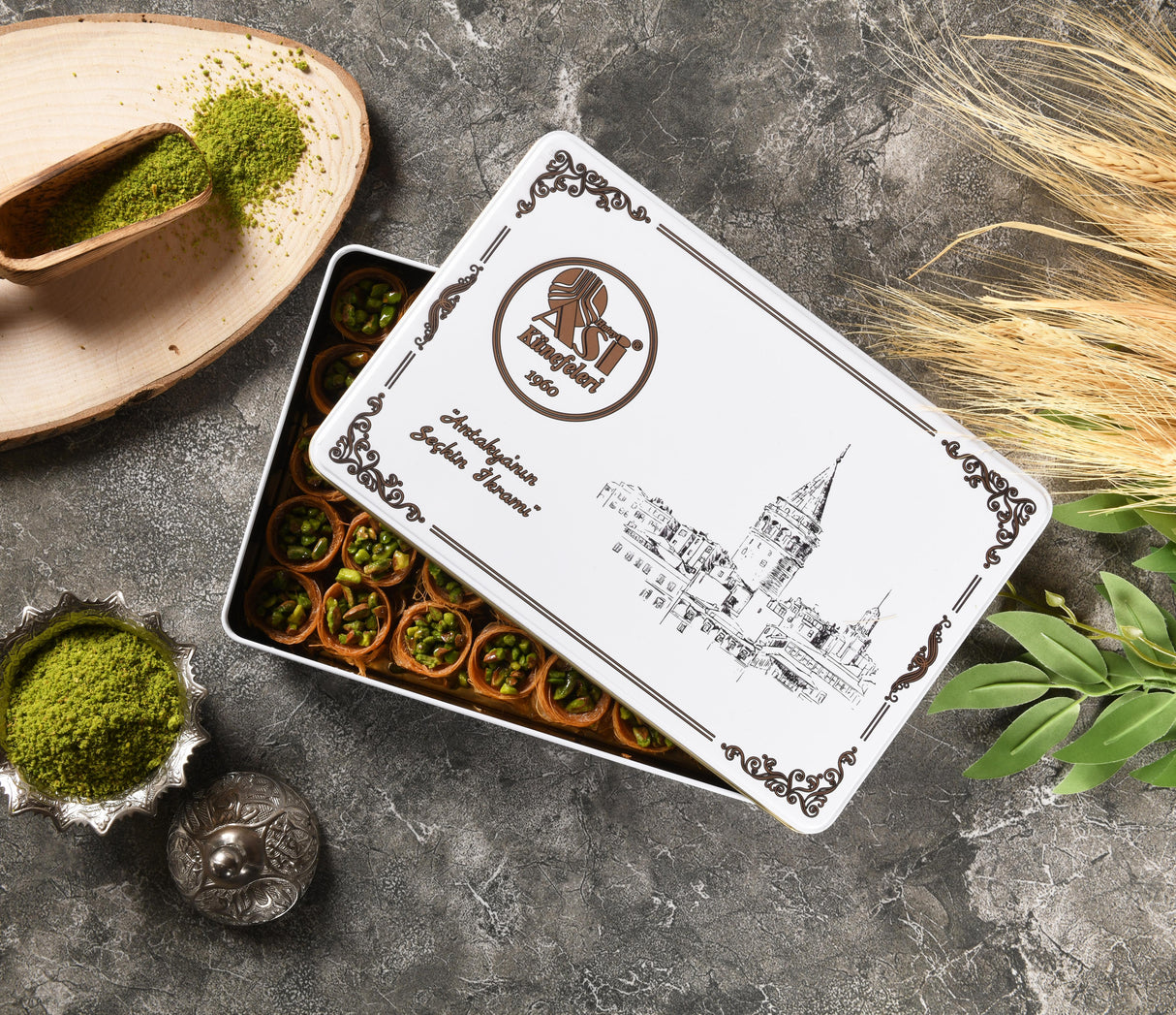 Asi | Bird's Eye Pistachio Kadayif in Gift Metal Box - TryAladdin