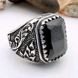 Black Onyx Stone Men's Silver Ring - TryAladdin