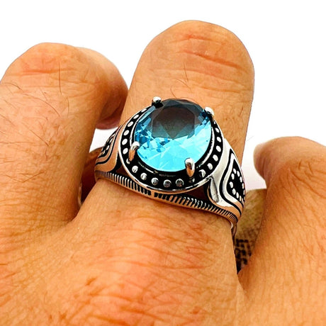 Blue Aquamarine Stone Men's Ring - TryAladdin