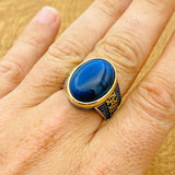 Blue Lapis Lazuli Signet Silver Ring - TryAladdin