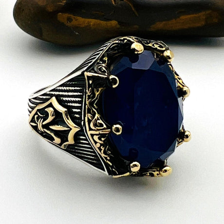 Blue Tourmaline Oval Stone Men's Ring - TryAladdin