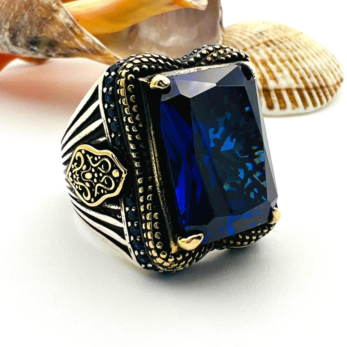 Blue Tourmaline Stone Men's Ring - TryAladdin