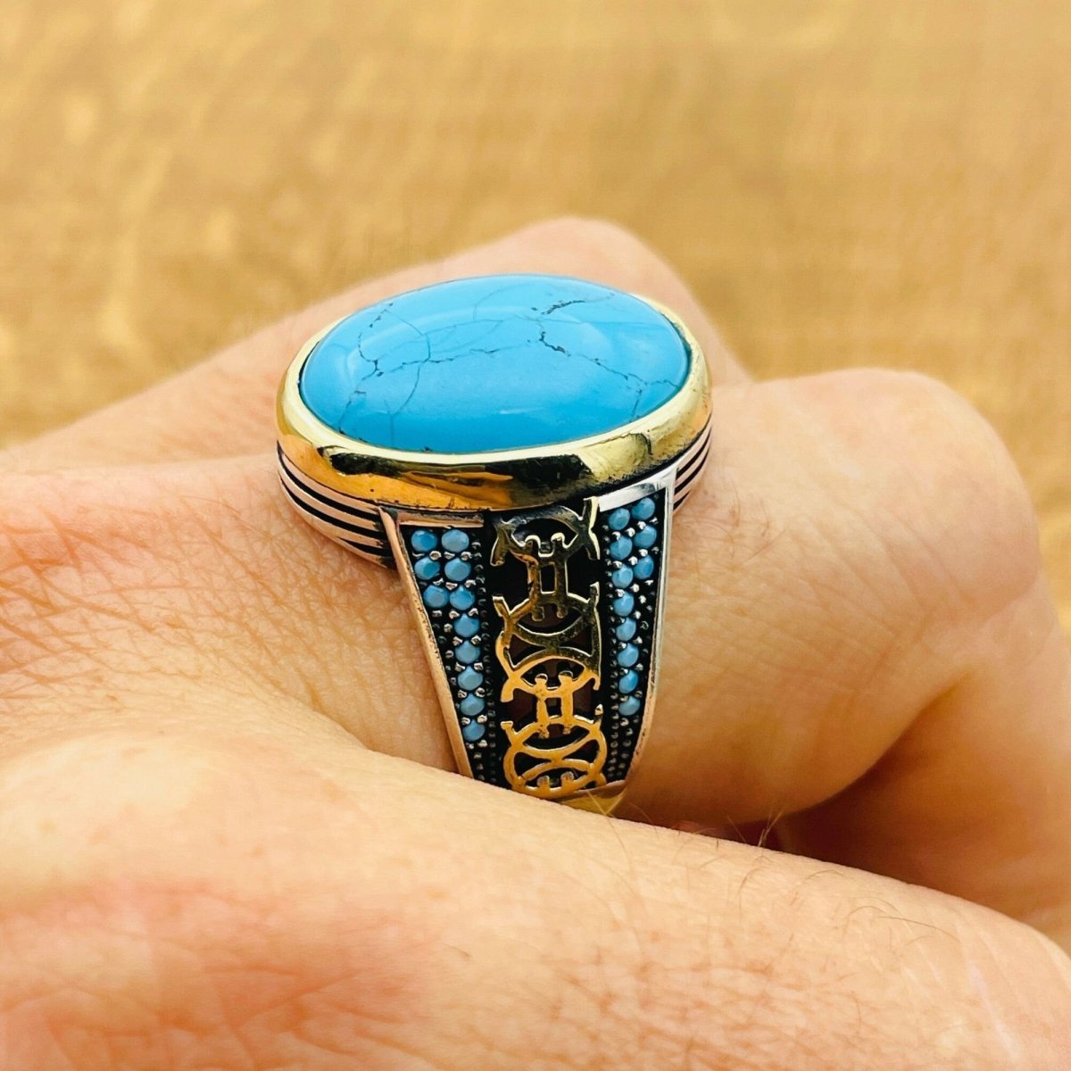 Blue Turquoise Silver Ring for Men - TryAladdin