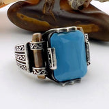 Blue Turquoise Squared Stone Unisex Ring - TryAladdin