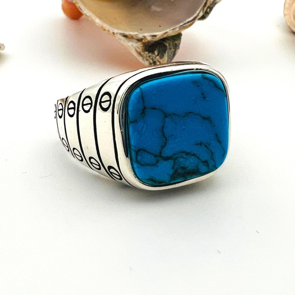 Blue Turquoise Stone Men's Ring - TryAladdin