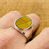 Brown Tiger's Eye Oval Stone Men's Silver Ring - TryAladdin