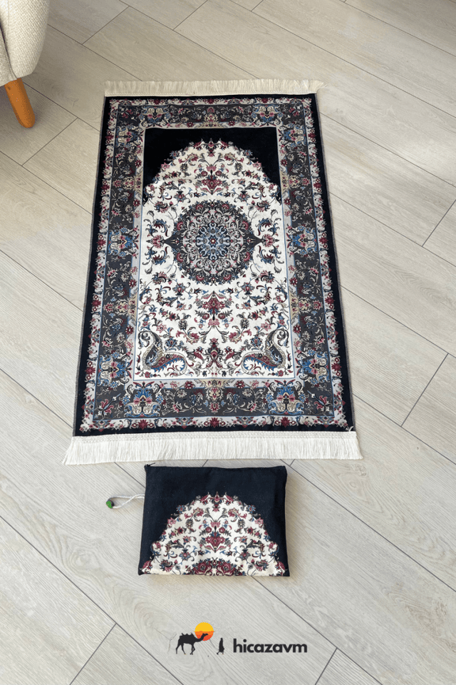 Carpet Pattern Prayer Rug with Bag (Black) - TryAladdin