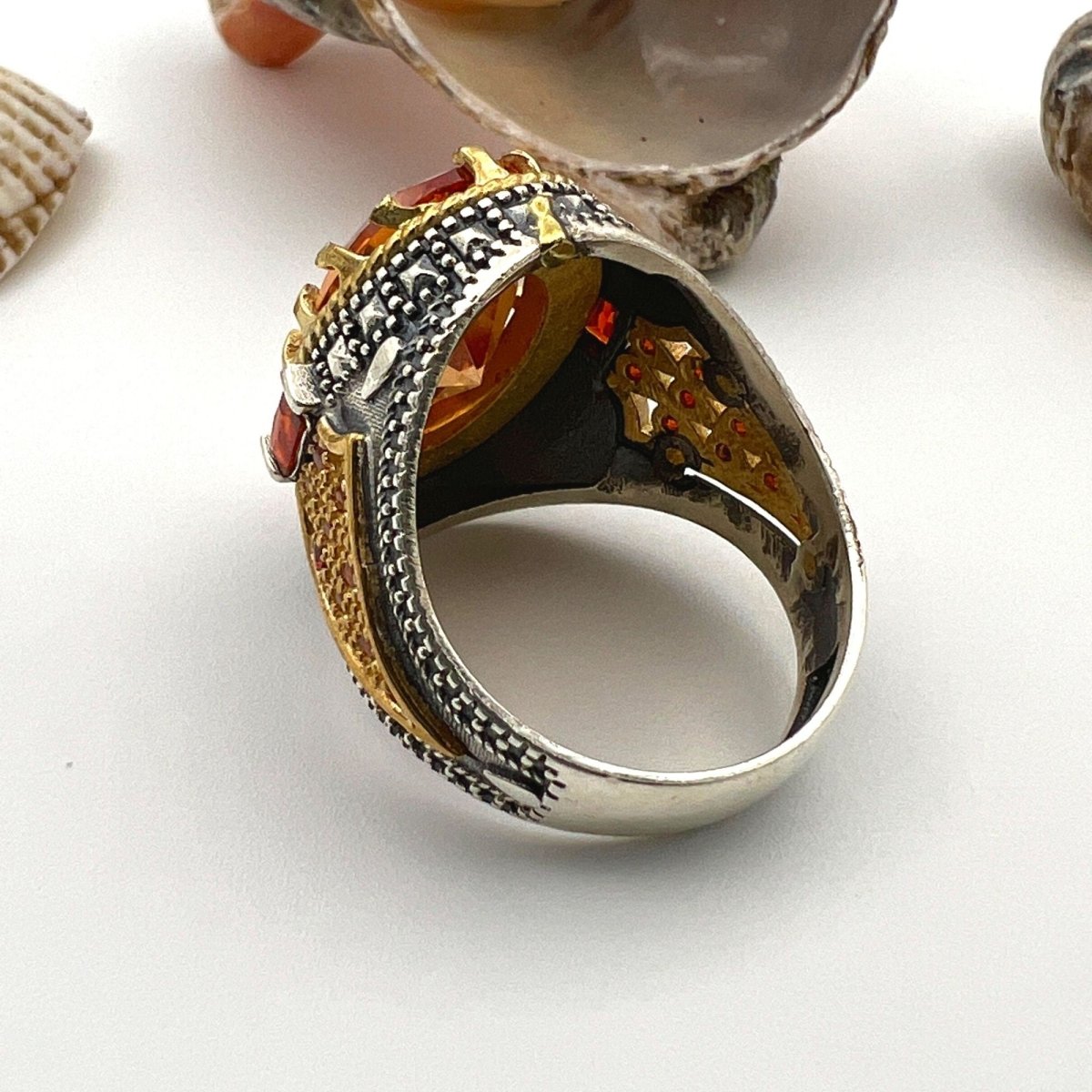 Citrine Stone Silver Unisex Ring - TryAladdin