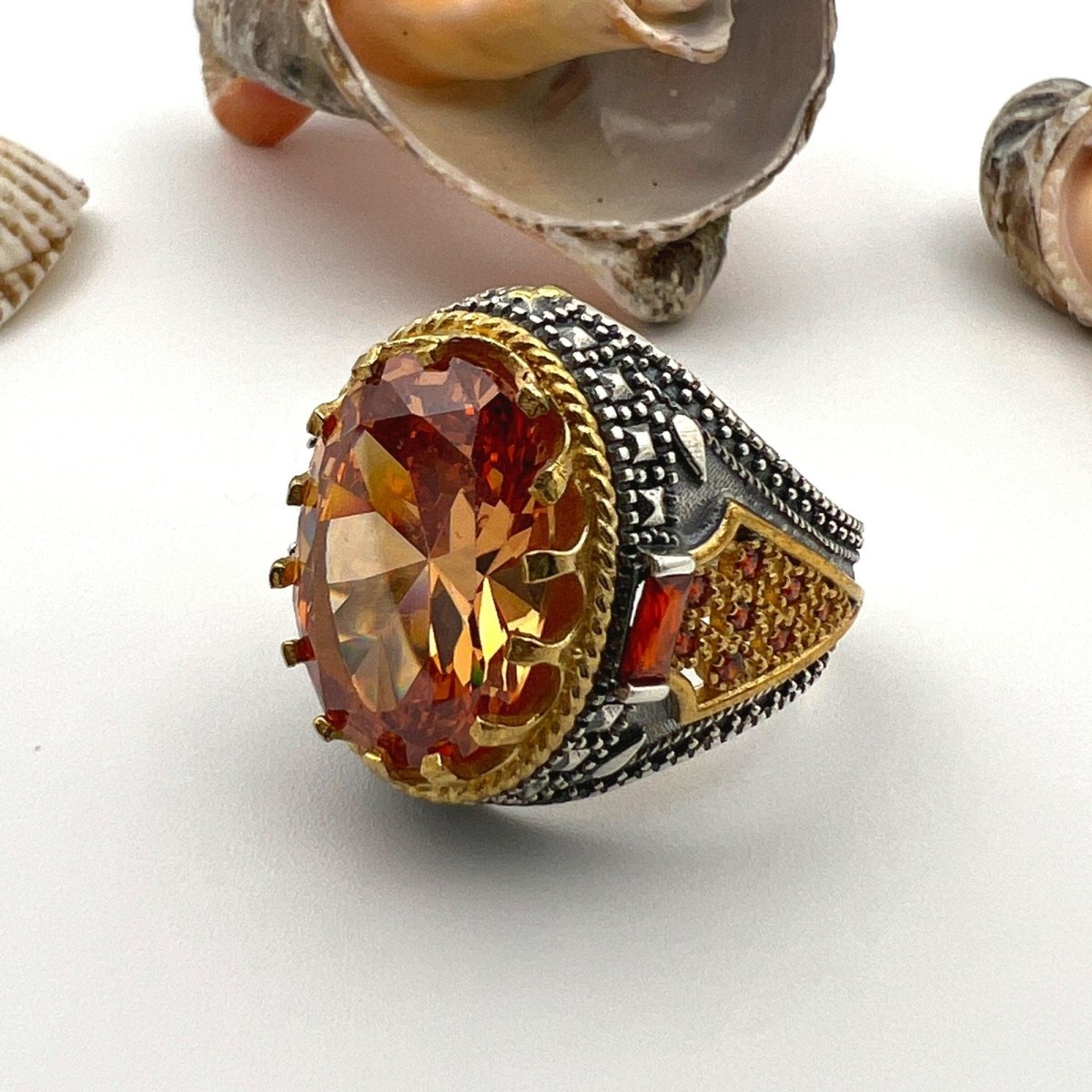 Citrine Stone Silver Unisex Ring - TryAladdin