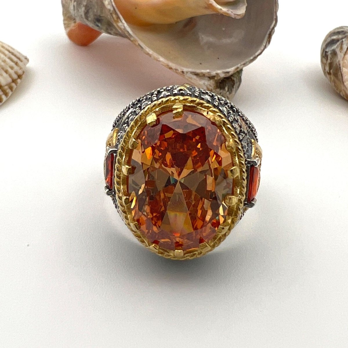 Citrine Stone Silver Unisex Ring - TryAladdin