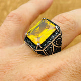 Citrine Stone Square Ring - TryAladdin