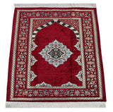 Claret Red Flower Motifed Mihrab Lined Chenille Prayer Rug - TryAladdin