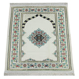 Cream Flower Motif Mihrab Lined Chenille Prayer Rug - TryAladdin