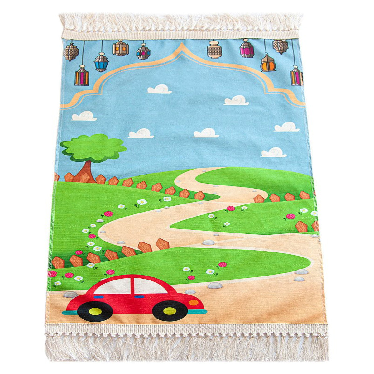 Digital Printed Children's Prayer Mat - with Kaaba and Trolley - TryAladdin