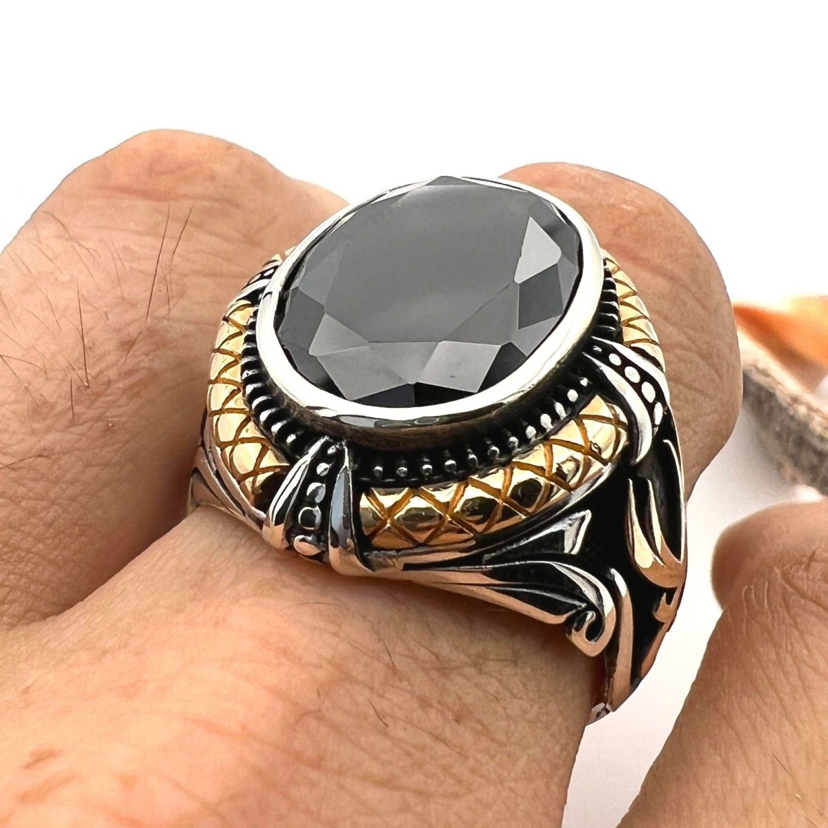 Double Sword Black Onyx Ring - TryAladdin