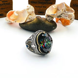 Exquisite Men's Mystic Topaz Oval Stone Silver Ring - TryAladdin