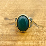 Green Agate Signet Men's Silver Ring - TryAladdin