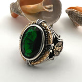 Green Emerald Double Headed Eagle Men's Ring - TryAladdin