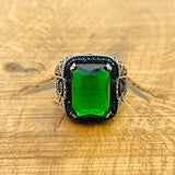 Green Stone Silver Ring - TryAladdin