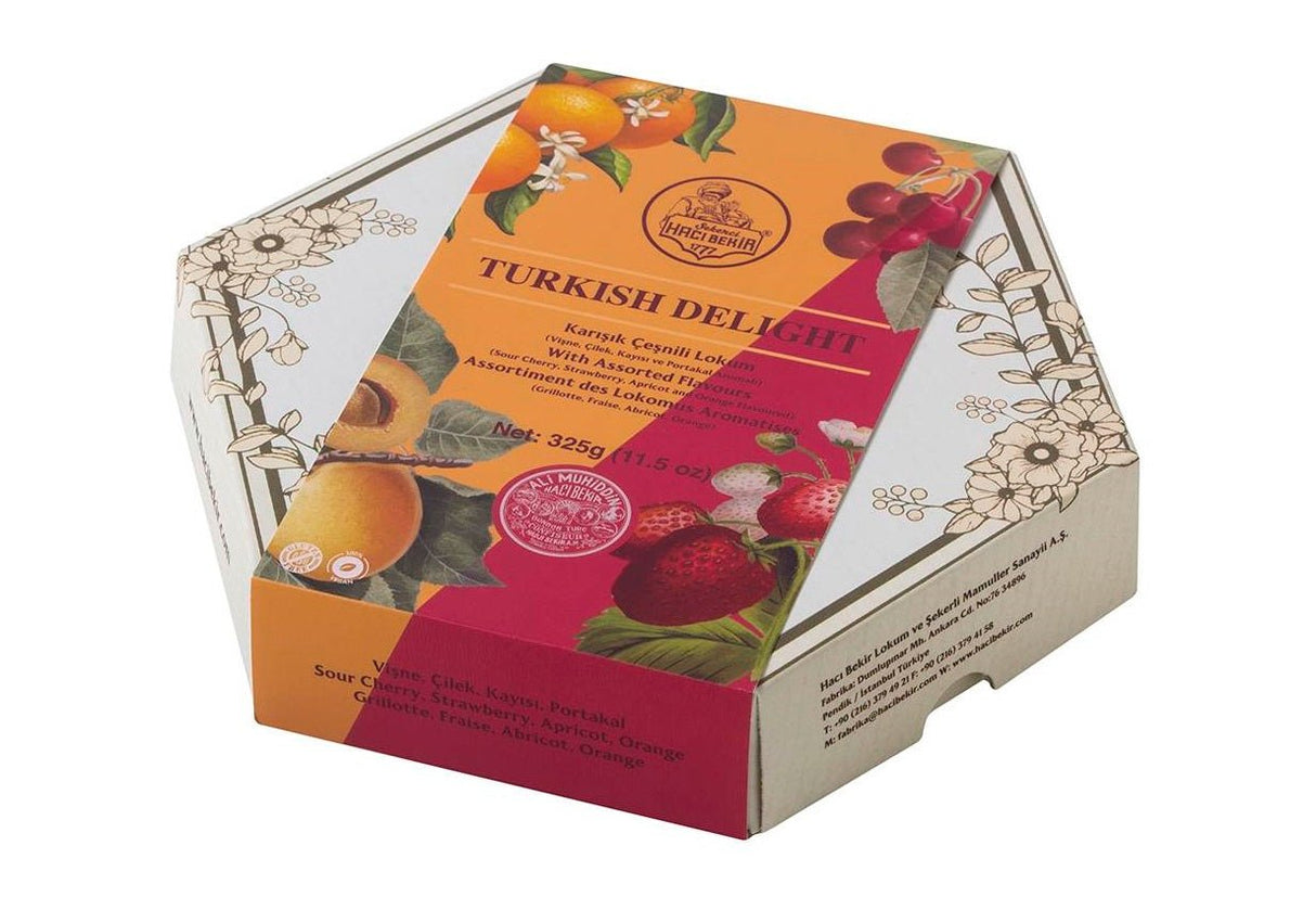 Haci Bekir Exclusive Turkish Delight Fruit Flavored Assorted - Unique Consistency Lokums (Cherry/Strawberry/Apricot/Orange) - TryAladdin