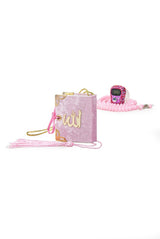 Hajj Umrah Gift Set with Mini Quran, Crystal Stone Prayer Bead and Stone Designed Dhikrmatic, Pink Color - TryAladdin