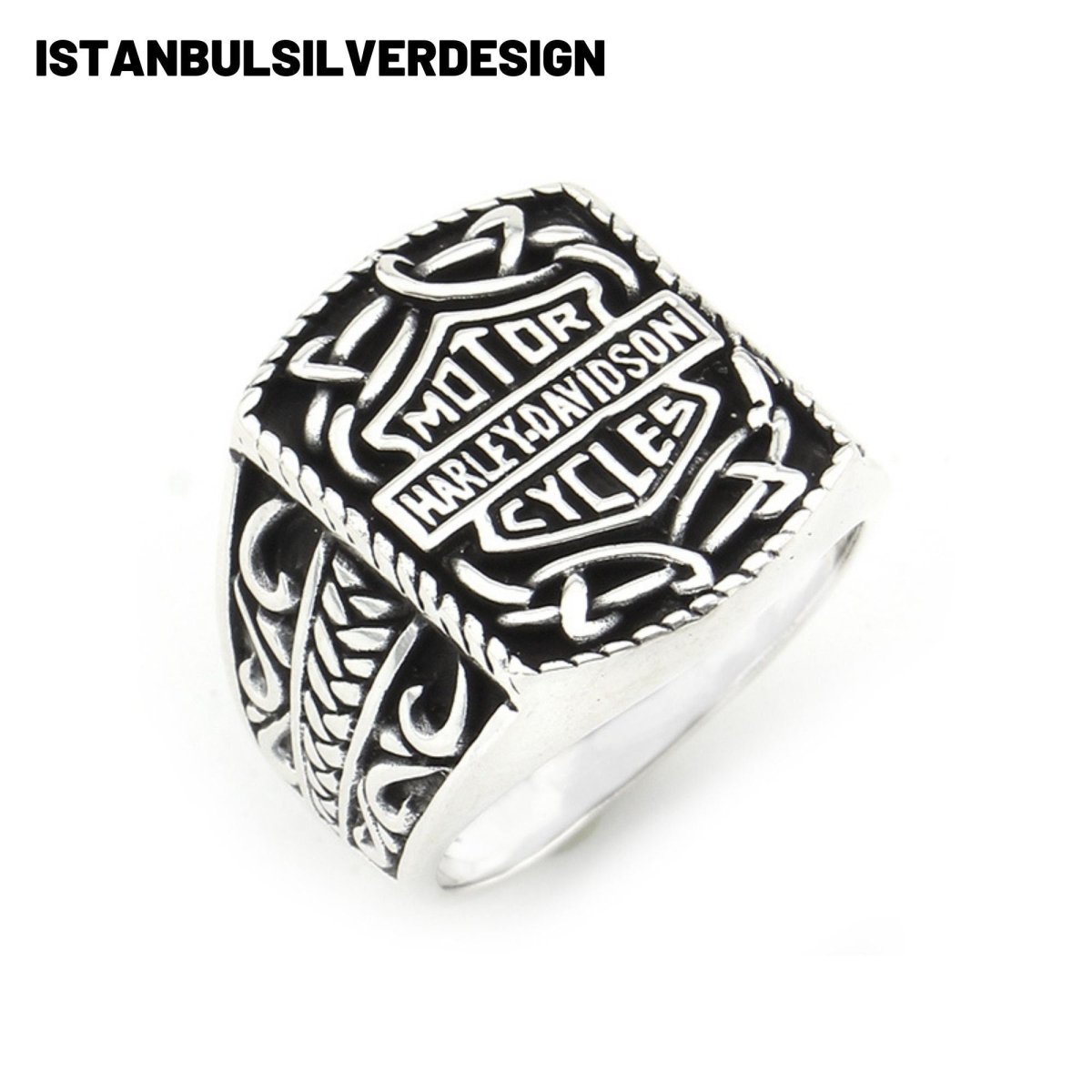 Harley Davidson Inspired Sterling Silver Biker Ring - TryAladdin