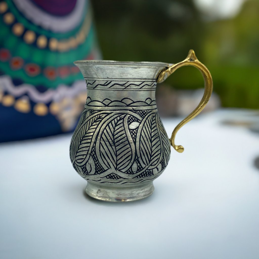 Lavina | Silver Copper Cup with Leaf Patterned (10 cm) - TryAladdin