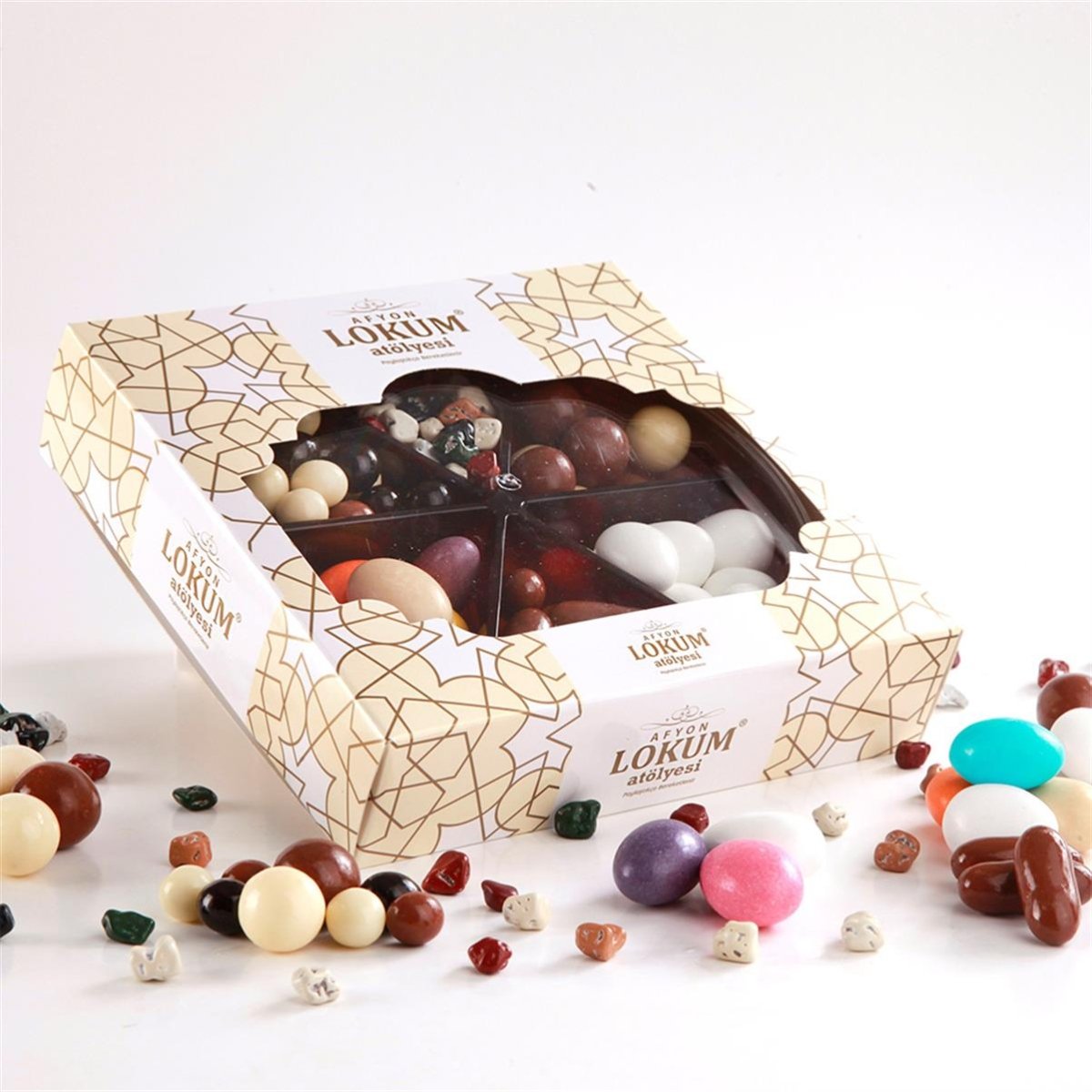 Lokum Atolyesi | Assorted Chocolate Dragees Box with Almonds, Hazelnuts, Sugared Orange Peels & Coffee Beans - TryAladdin