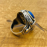 Men Blue Lapis Lazuli Silver Ring - TryAladdin