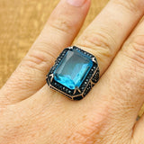 Men's Aquamarine Silver Ring - TryAladdin