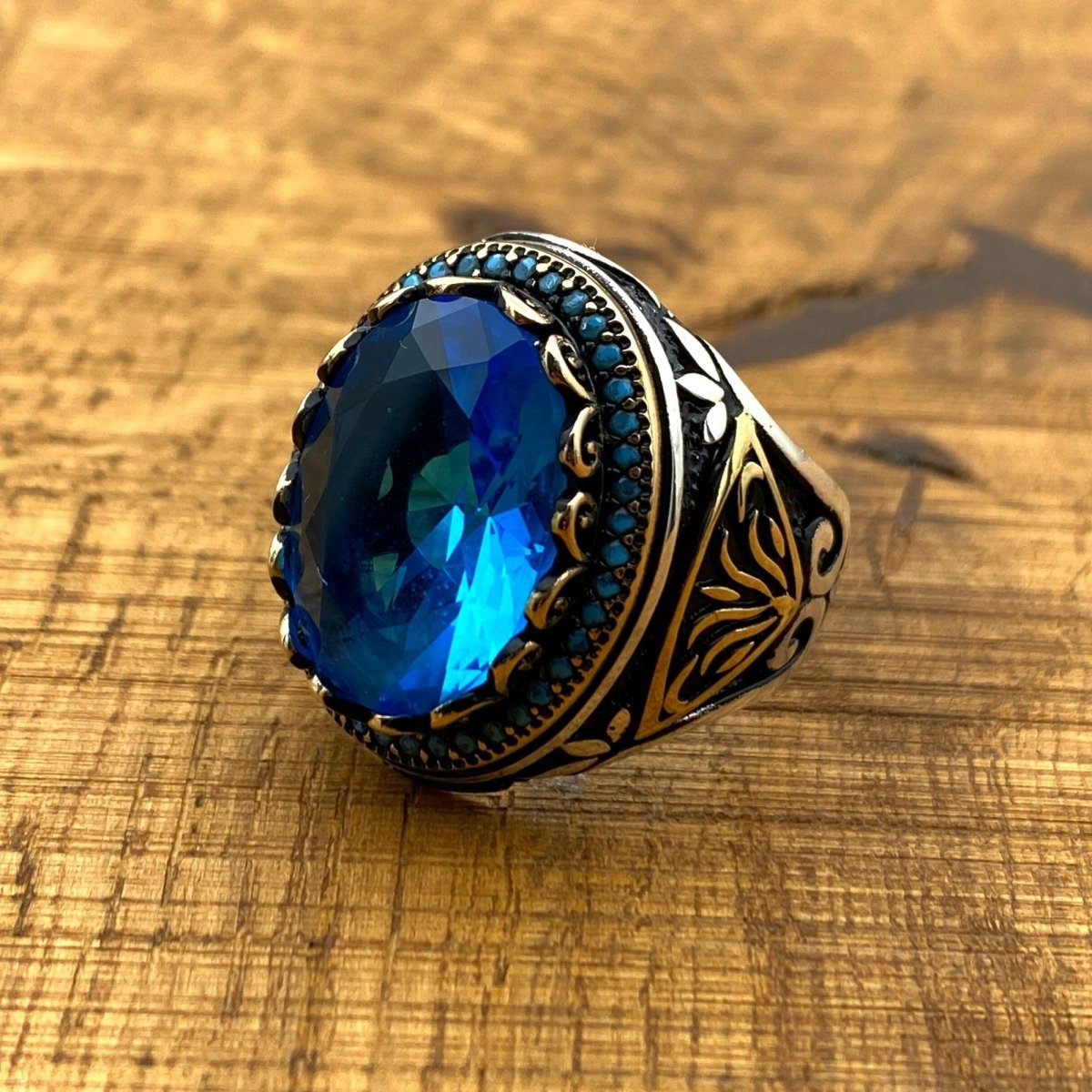 Men's Aquamarine Silver Ring - TryAladdin