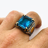 Men's Aquamarine Silver Ring - TryAladdin