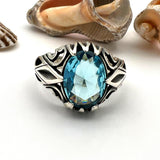 Men's Aquamarine Stone Blue 925 Sterling Silver Ring - TryAladdin