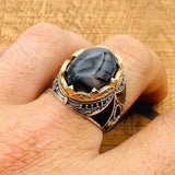 Men’s Black - Brown Agate Vintage Ring - TryAladdin