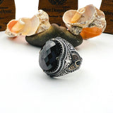 Men's Black Onyx Oval Stone Silver Ring - TryAladdin