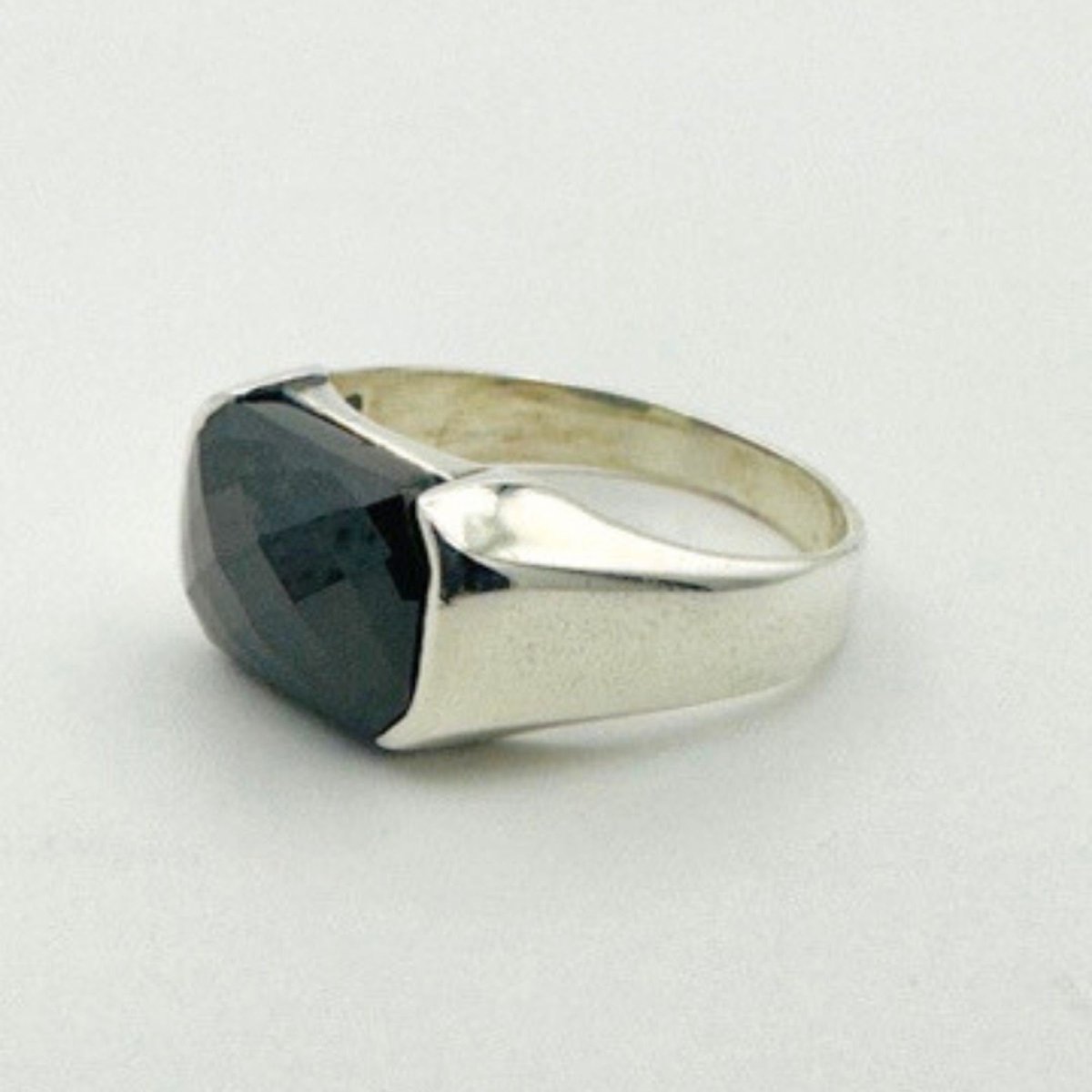 Men's Black Onyx Rectangle Silver Ring - TryAladdin