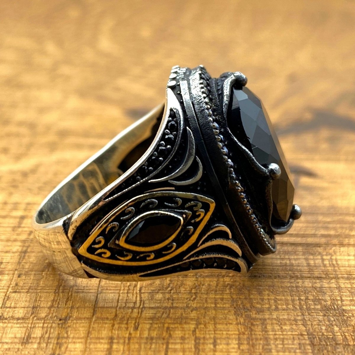 Men's Black Onyx Silver Ring - TryAladdin