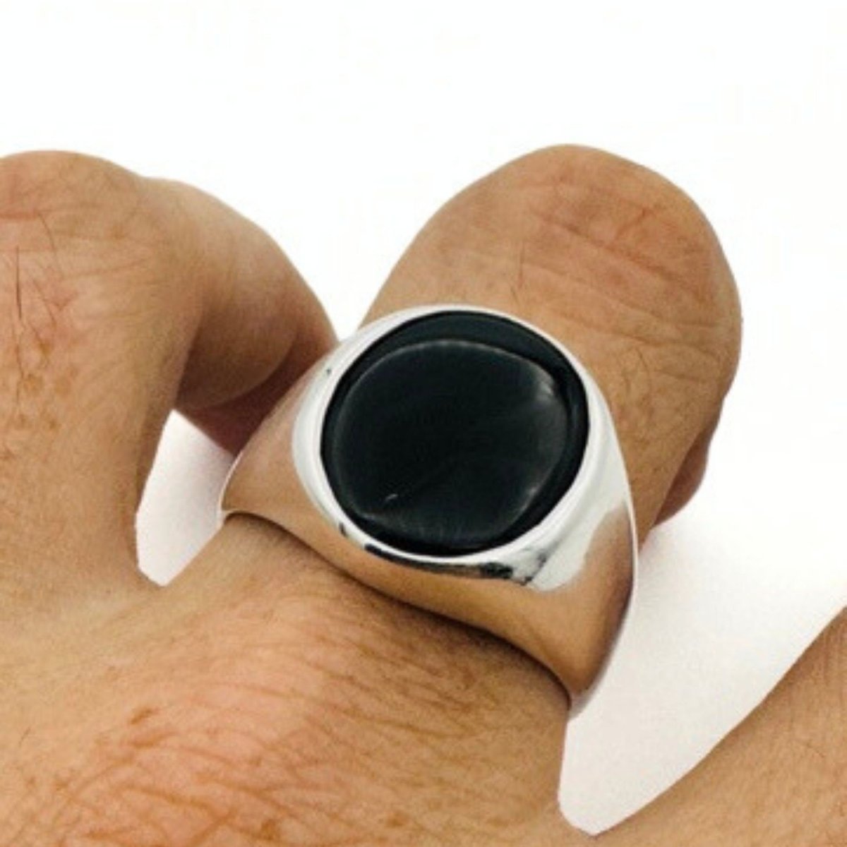 Men's Black Onyx Silver Ring - TryAladdin