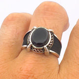 Men's Black Onyx Stone Ottoman Style Silver Ring - TryAladdin